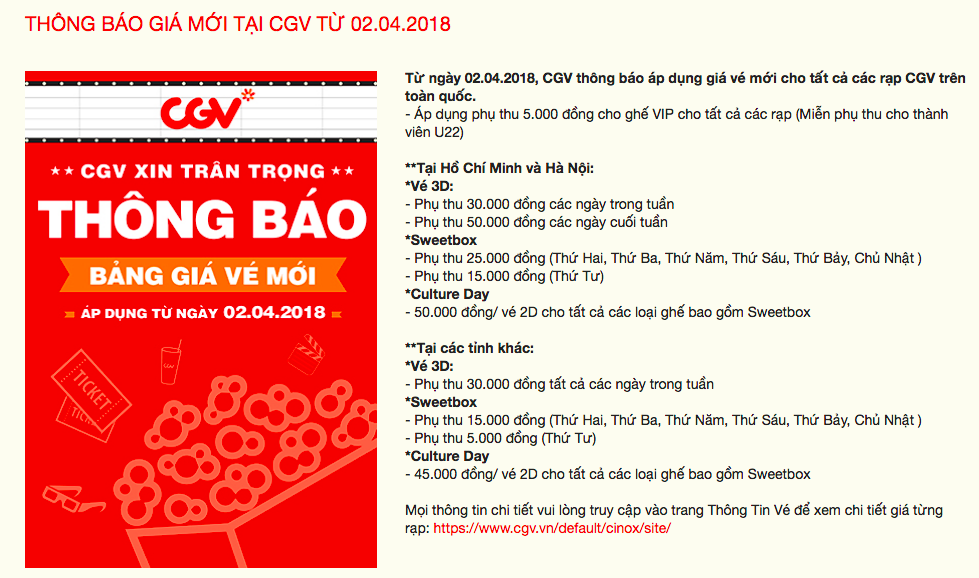 Dân tình sốc vì giá vé mới của CGV kể từ hôm nay: Tăng cao nhất tới 50.000 đồng/vé! Dân tình sốc vì giá vé mới của CGV kể từ hôm nay: Tăng cao nhất tới 50.000 đồng/vé!